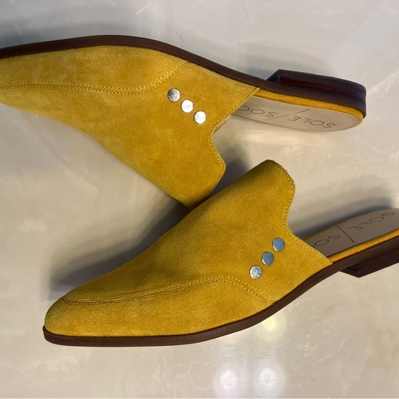 Sole society suede leather yellow flat slides size 9 - Picture 2 of 11